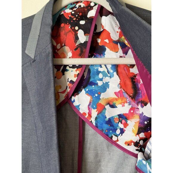 Robert Graham Blazer Men's 40 Gray Blue Cotton Three-Button Floral Lined - Picture 9 of 16
